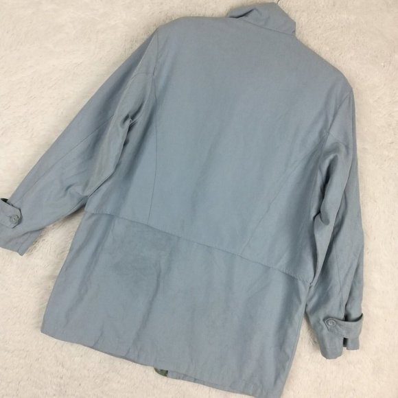 London‎ Fog Womens Coat  Lightweight Blue Zip Front Collared Pockets Long L - Picture 14 of 14